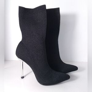 Black Mid Calf Sock Fit Ankle Boots Women's Size- 8